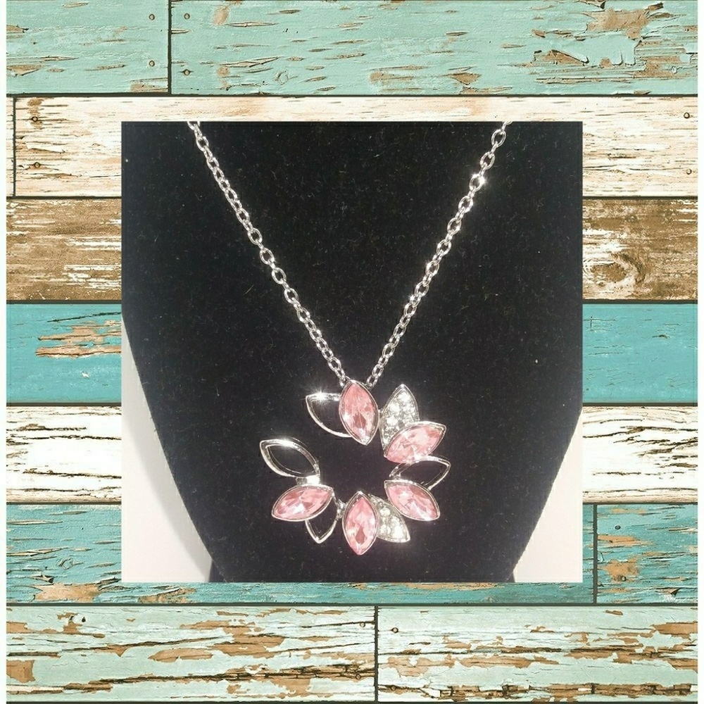 Crystal Open Flower Pendant Necklace
